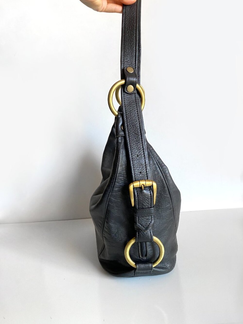 Vintage BC Black Convertible Leather Hobo Bag Shoulder, Backpack Boho - Picture 13 of 15